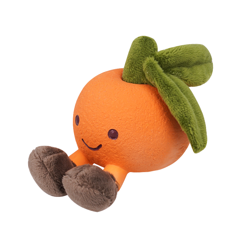 Fruity Fun orange dog chew toy with plush leaf details for gentle indoor play
