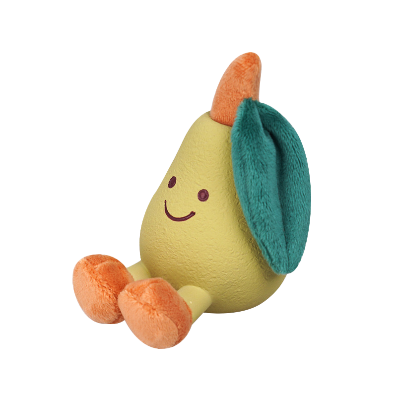 Fruity Fun pear dog chew toy with plush accents and soft latex core