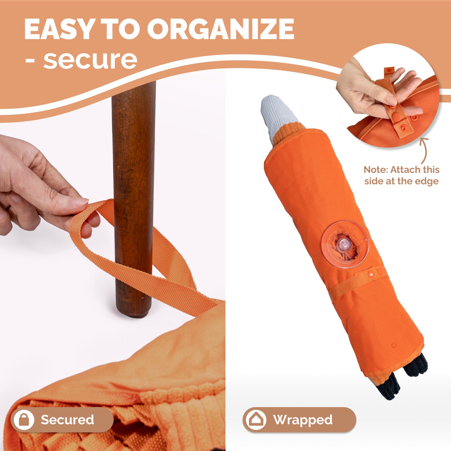 Fox snuffle mat rolled and secured with strap showing compact storage and travel friendly dog enrichment toy