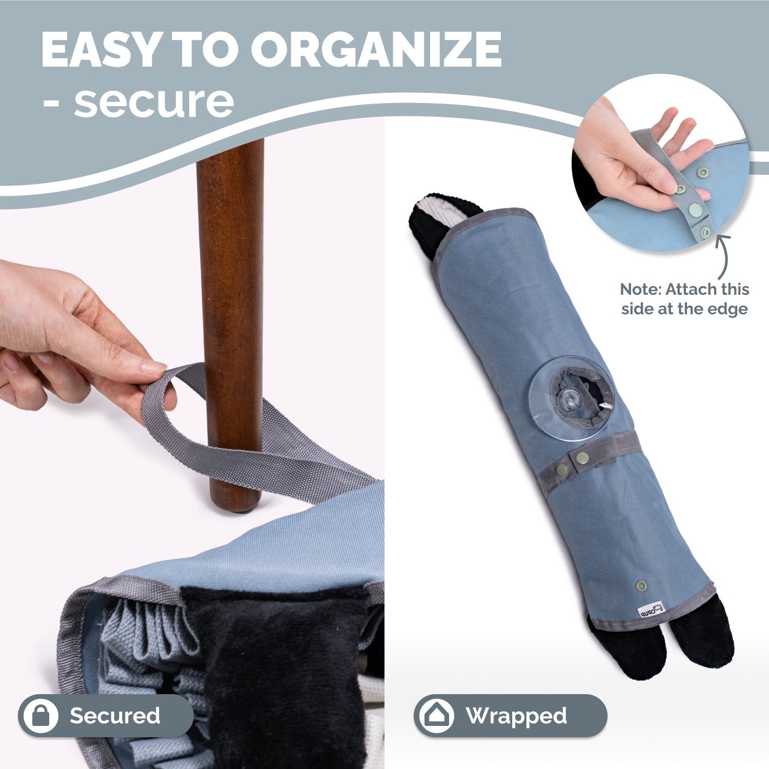 Skunk snuffle mat rolled and secured with strap showing compact storage and travel friendly dog enrichment toy