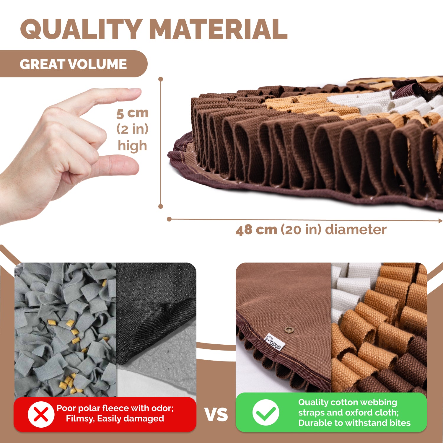 Durable layered fabric turkey snuffle mat with multiple treat pockets showing size and sturdy construction