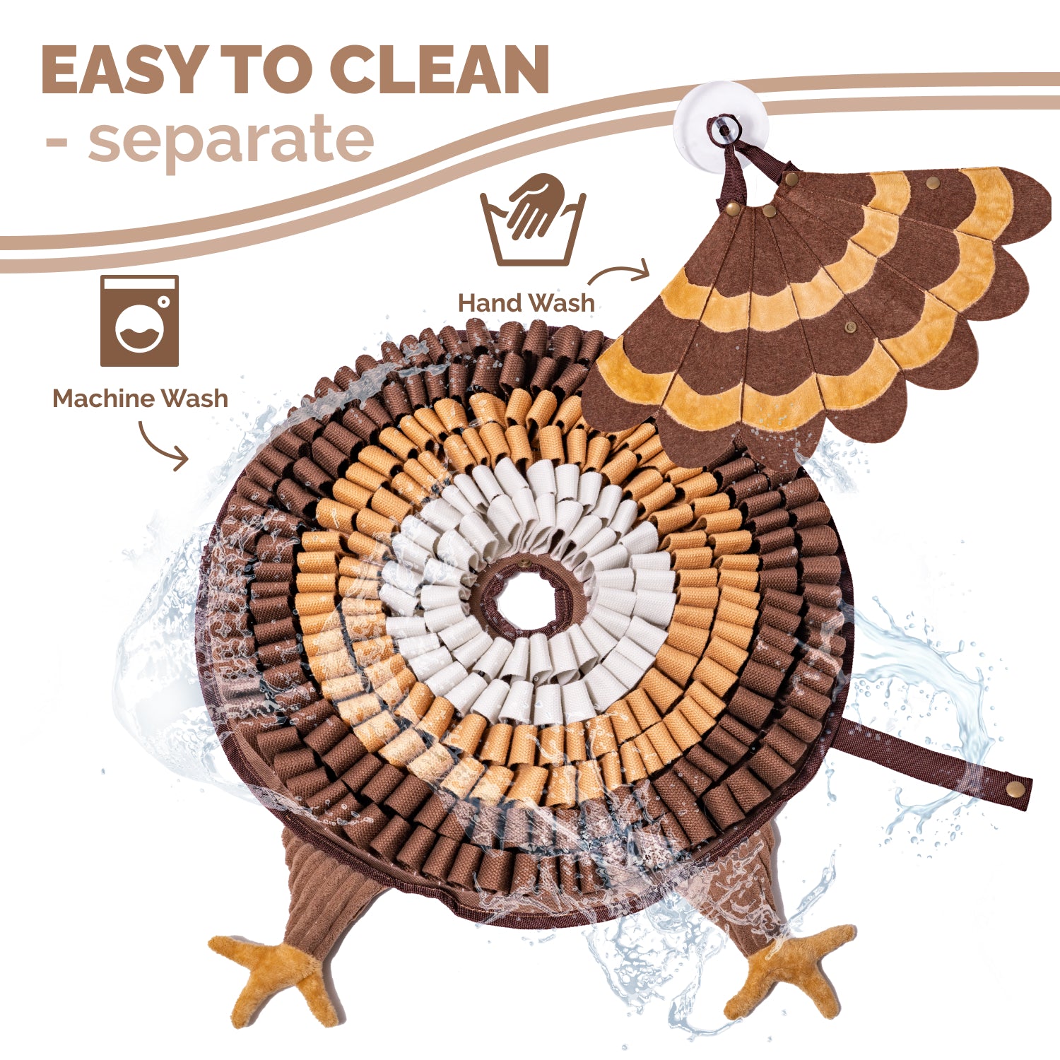 Turkey dog snuffle mat being rinsed with water showing washable enrichment toy design