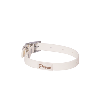 PoPupJoys DUO Lite waterproof dog collar in offwhite with adjustable buckle and lightweight design