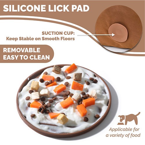 Removable silicone lick mat with suction cup base for dogs, suitable for yogurt, treats, and slow feeding