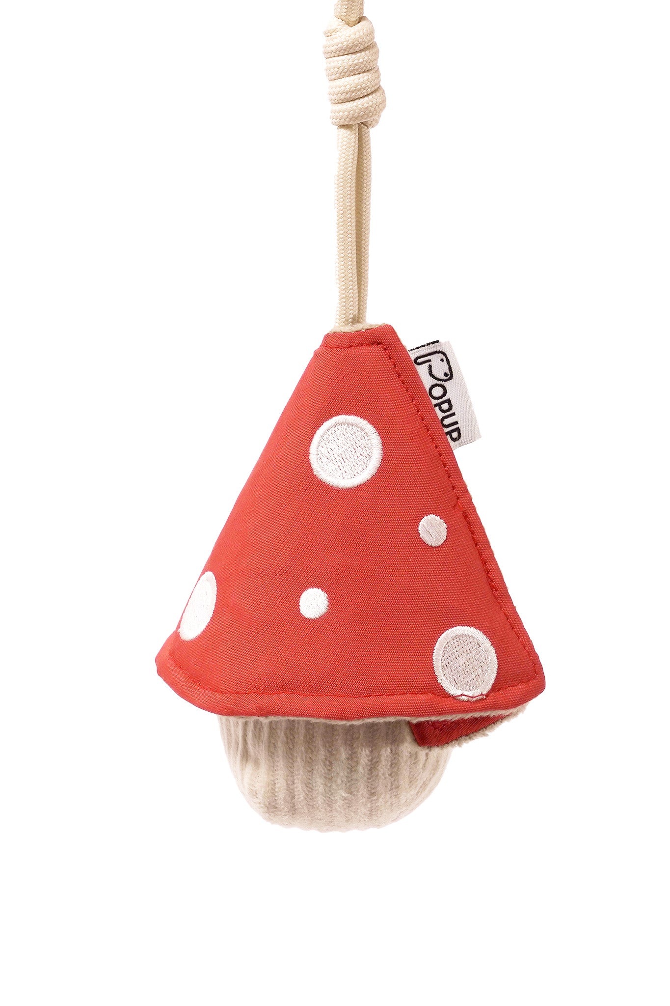 Popupjoys Red mushroom-shaped portable dog snuffle toy with white polka dots